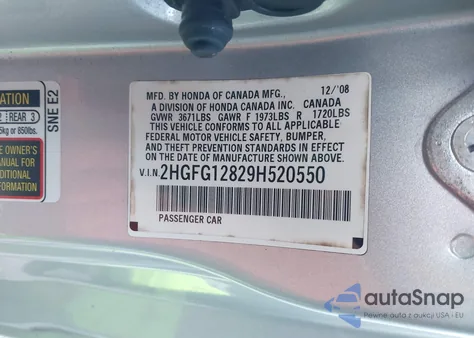 2009 Honda Civic Ex from USA, damaged, VIN 2HGFG12829H520550